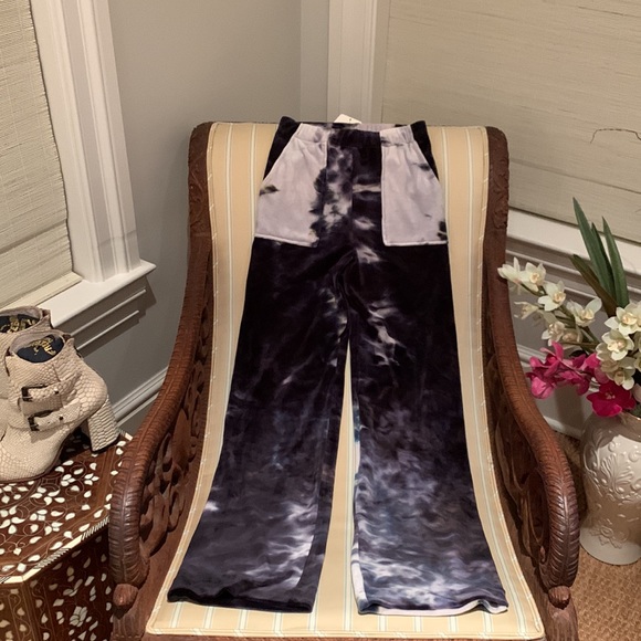 KIM SHUI VELVET LUXURY LOUNGE PANTS MADE IN ITALY PURPLE WASH TIE-DYE DESIGN S,L - Picture 9 of 16